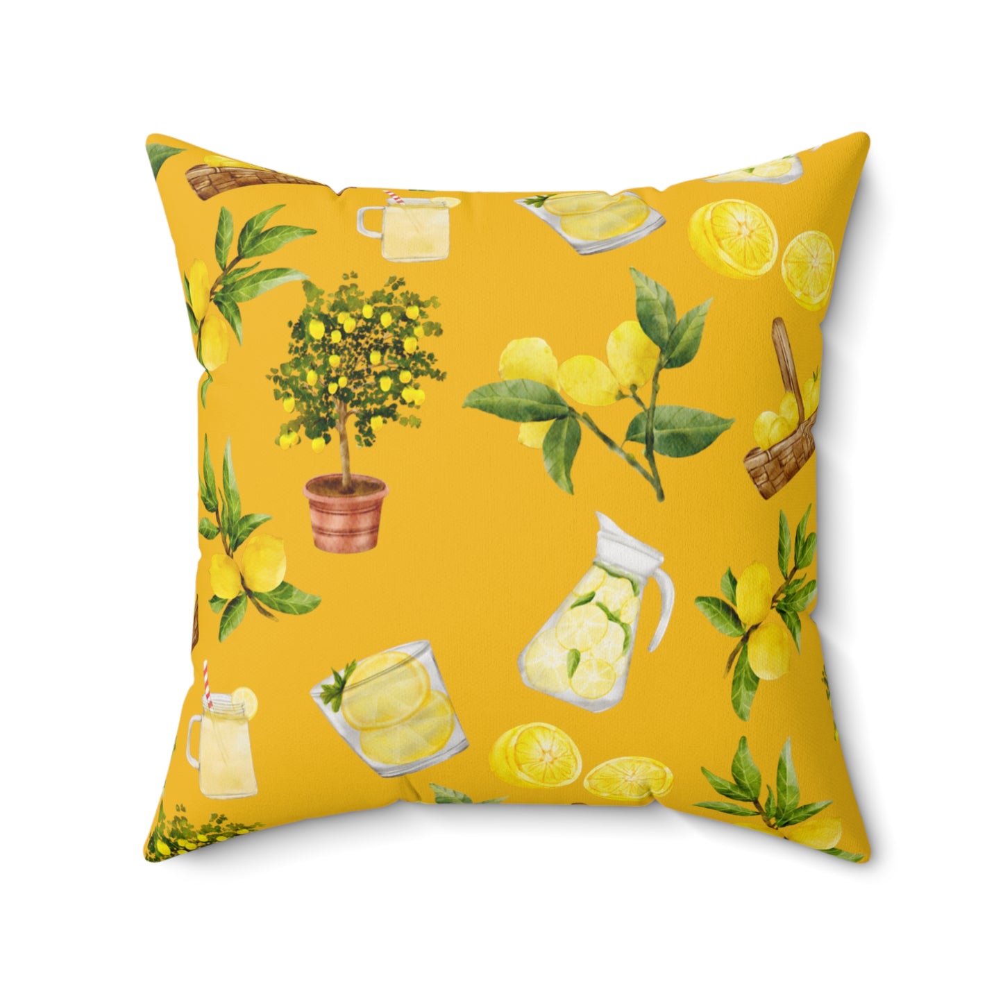 Lemon Patterned Yellow Spun Polyester Square Pillow