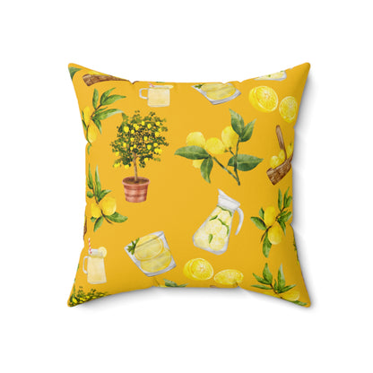 Lemon Patterned Yellow Spun Polyester Square Pillow