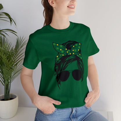 Green | Shamrock | Messy Bun | St. Patrick's Day | Unisex Jersey Short Sleeve Tee