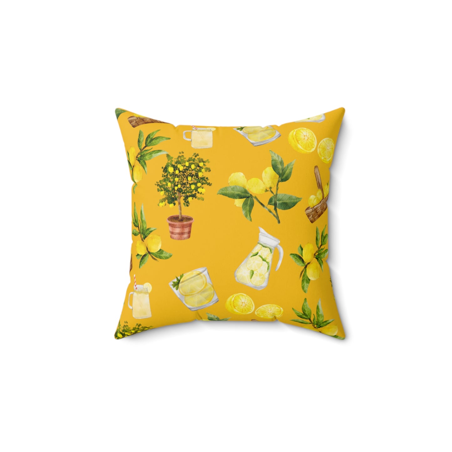 Lemon Patterned Yellow Spun Polyester Square Pillow