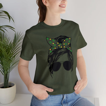 Green | Shamrock | Messy Bun | St. Patrick's Day | Unisex Jersey Short Sleeve Tee