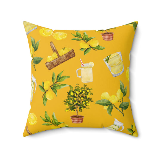 Lemon Patterned Yellow Spun Polyester Square Pillow