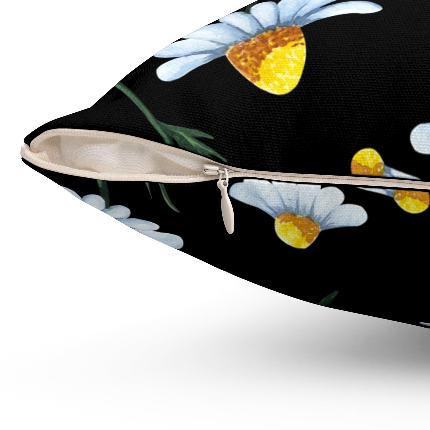 Black Daisy Floral Spun Polyester Square Pillow