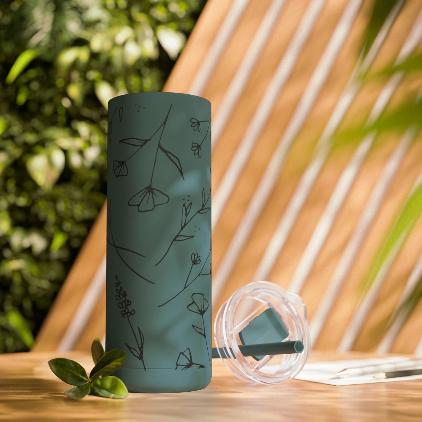 Deep Teal | Flower Design | Maars Maker Skinny Matte Tumbler, 20oz