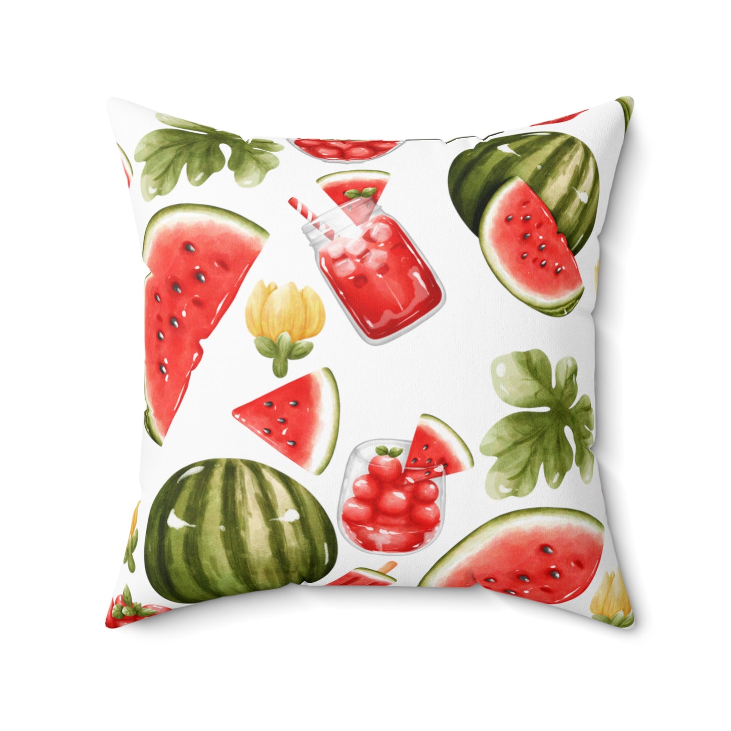 Red Watermelon Patterned Spun Polyester Square Pillow