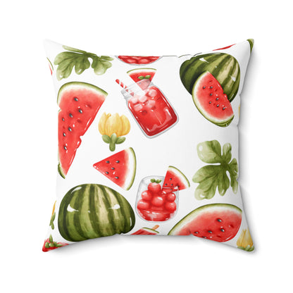 Red Watermelon Patterned Spun Polyester Square Pillow