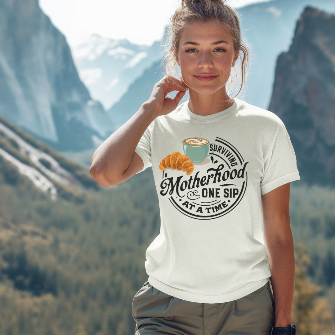 Surviving Motherhood One Sip at a Time Unisex Jersey Short Sleeve Tee