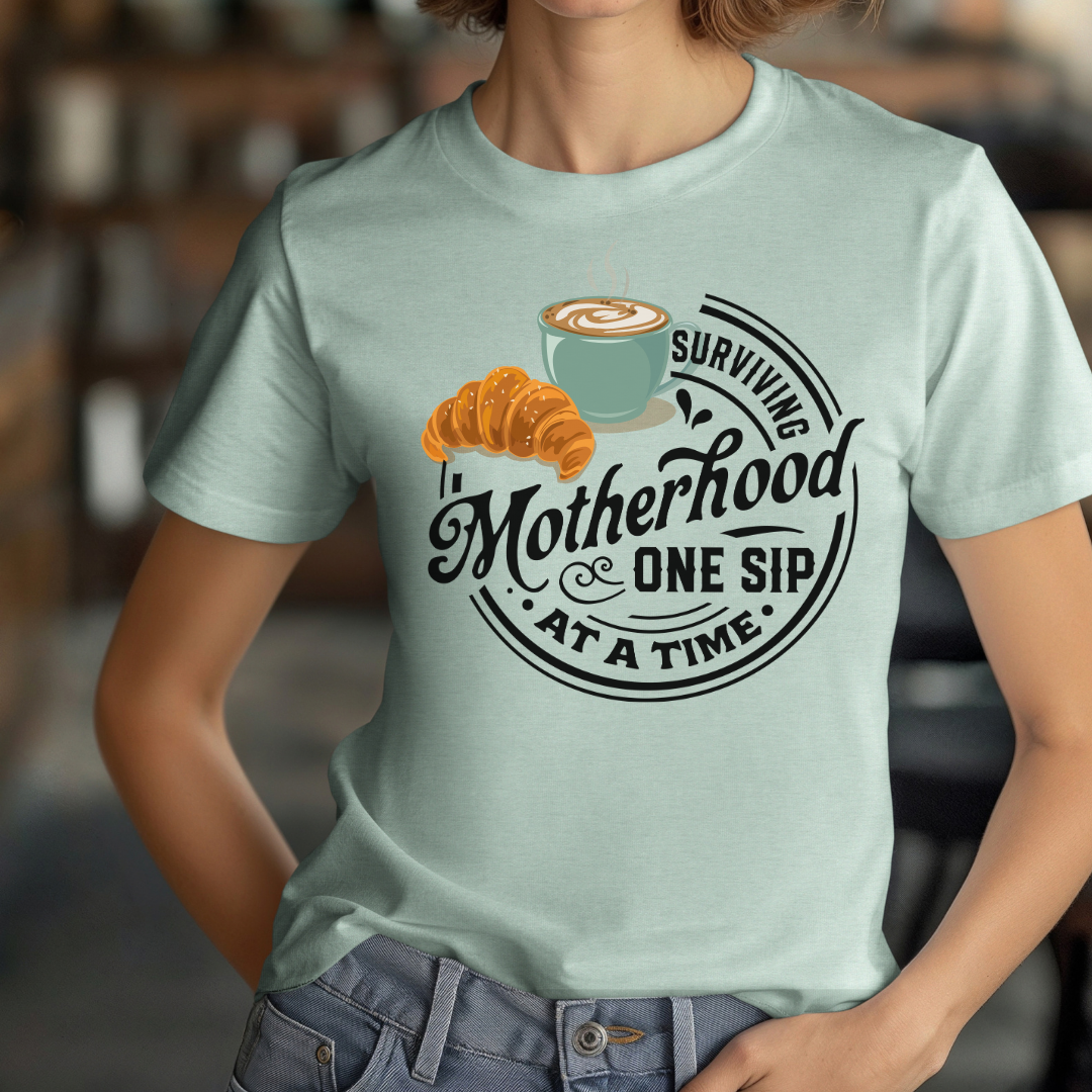 Surviving Motherhood One Sip at a Time Unisex Jersey Short Sleeve Tee