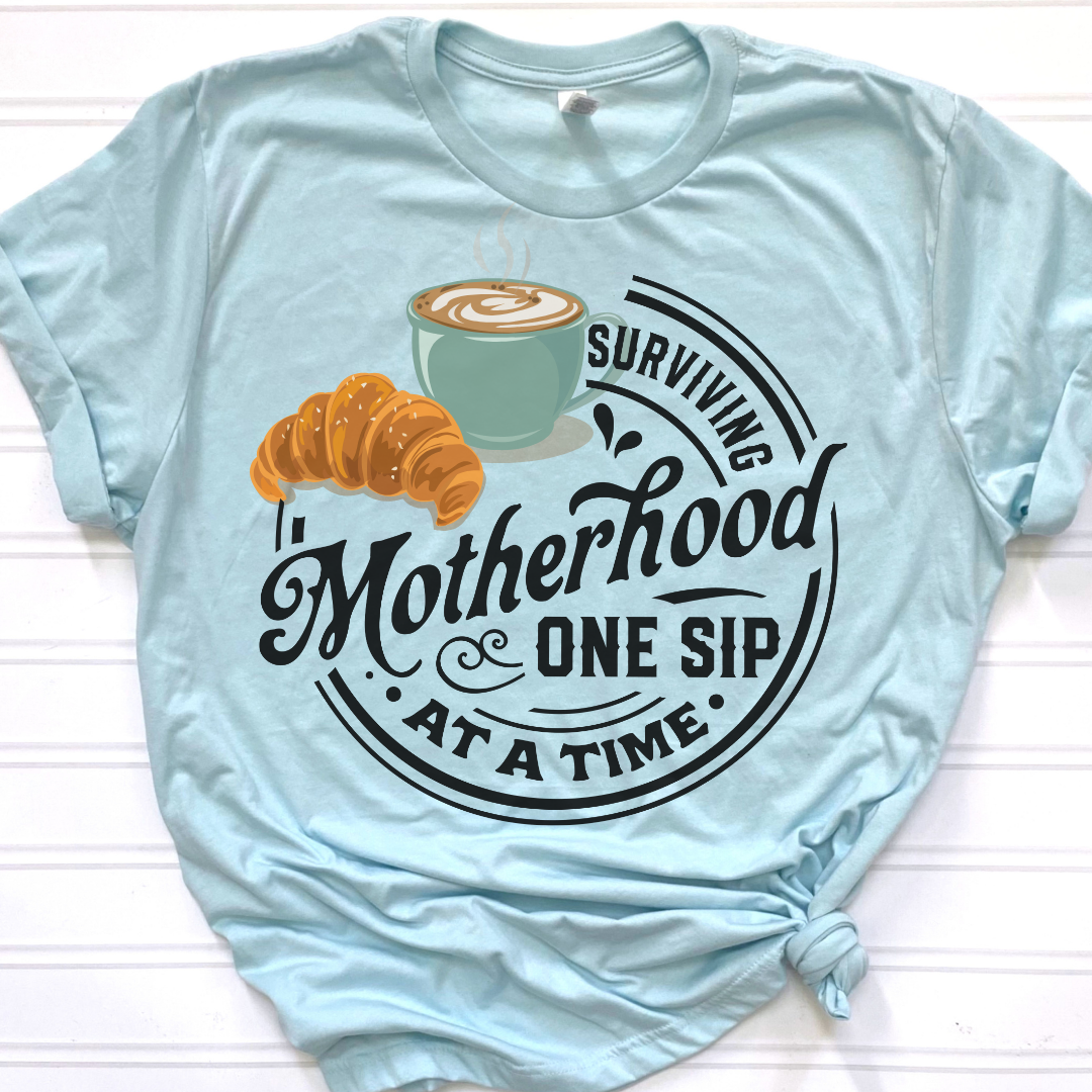 Surviving Motherhood One Sip at a Time Unisex Jersey Short Sleeve Tee