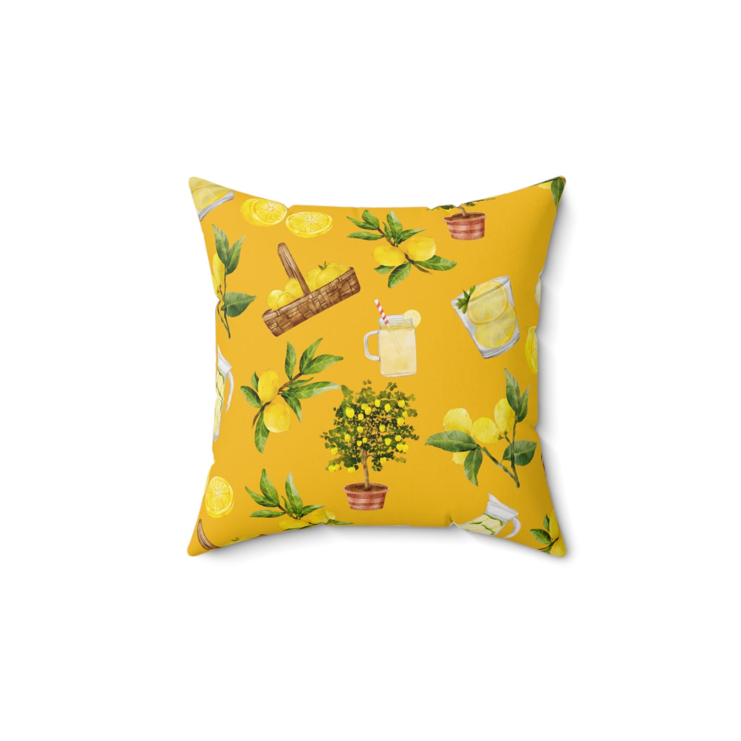 Lemon Patterned Yellow Spun Polyester Square Pillow