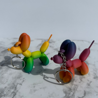 Rainbow Colored 3D Printed Balloon Dog Keychain