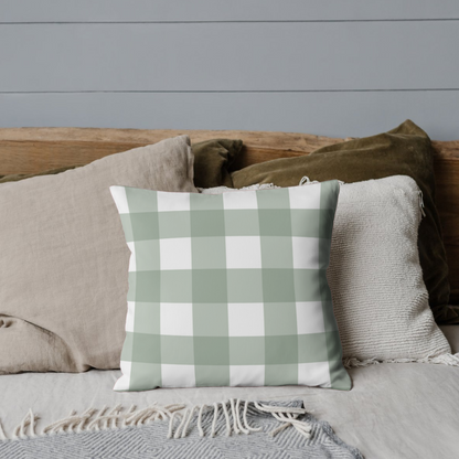 Sage Green Buffalo Plaid Spun Polyester Square Pillow