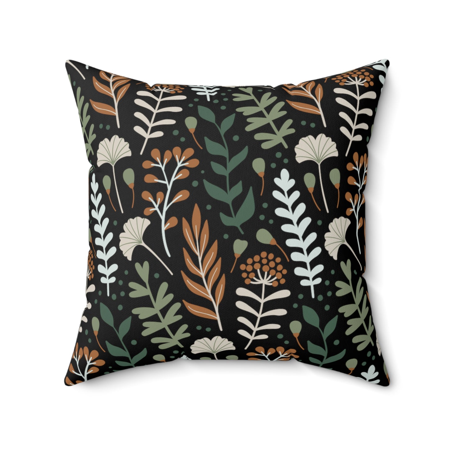 Floral Black Patterned Spun Polyester Square Pillow