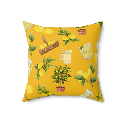 Lemon Patterned Yellow Spun Polyester Square Pillow