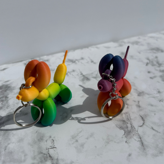 Rainbow Colored 3D Printed Balloon Dog Keychain