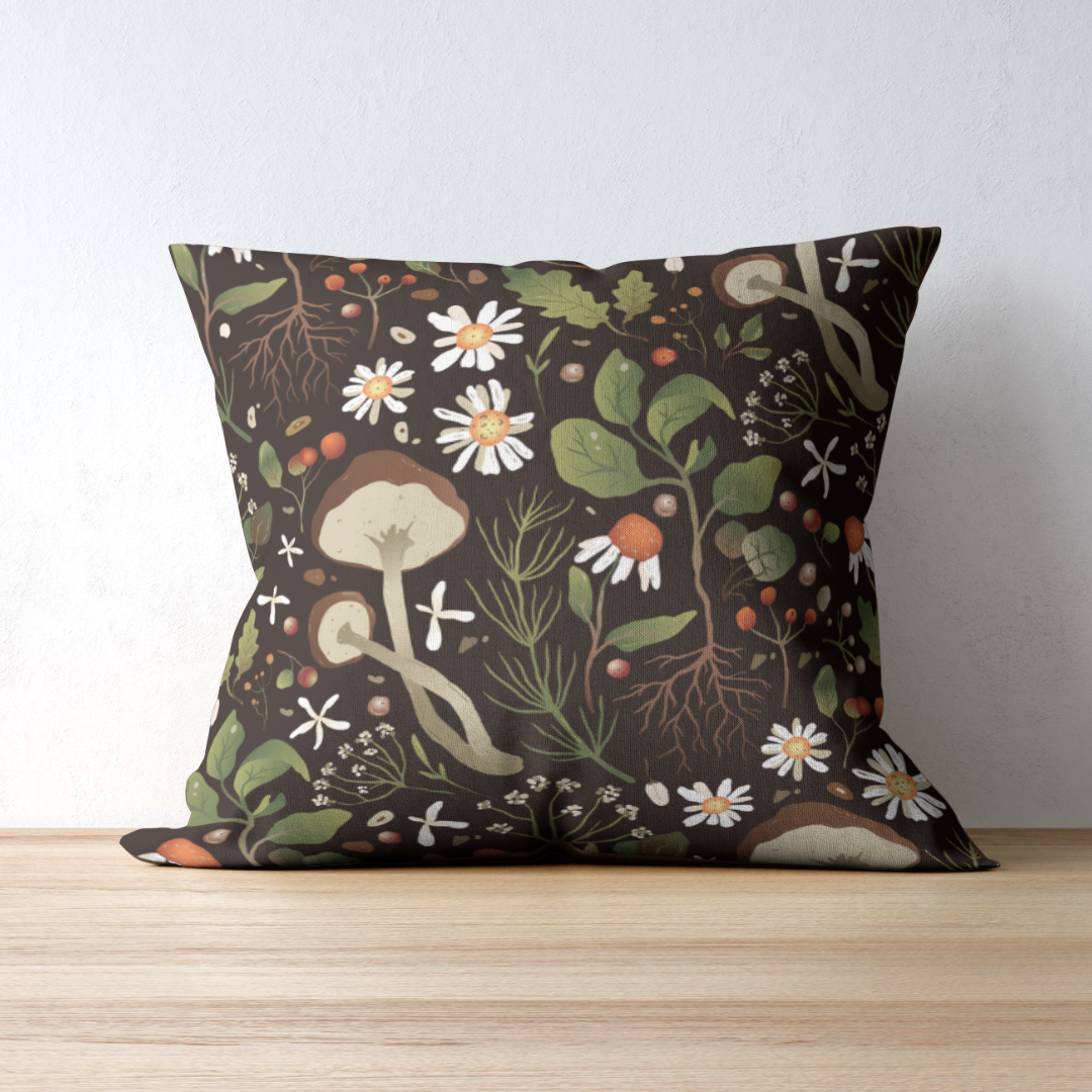 Floral Mushroom Spun Polyester Square Pillow