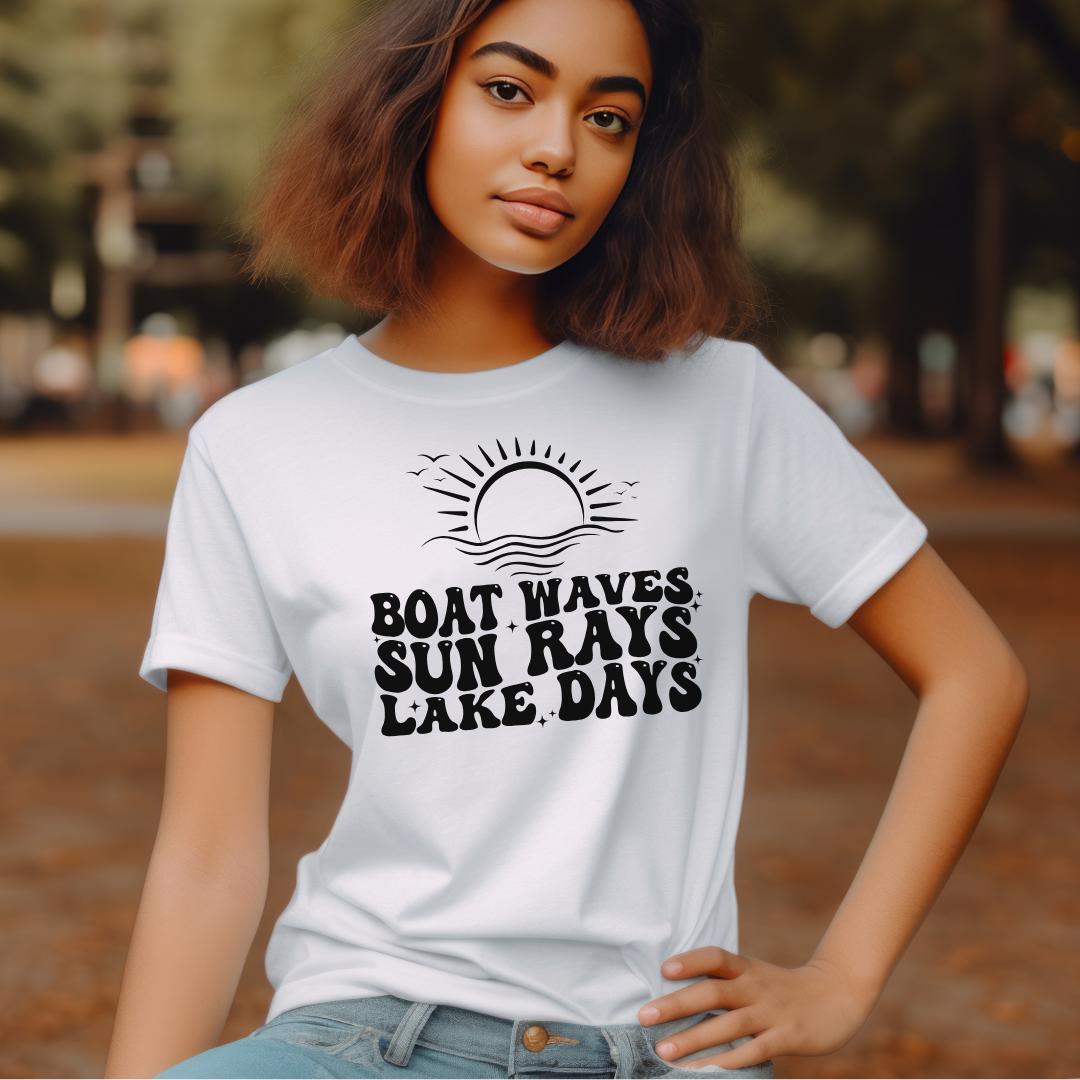 Boat Waves Sun Rays Lake Days Unisex Jersey Short Sleeve Tee