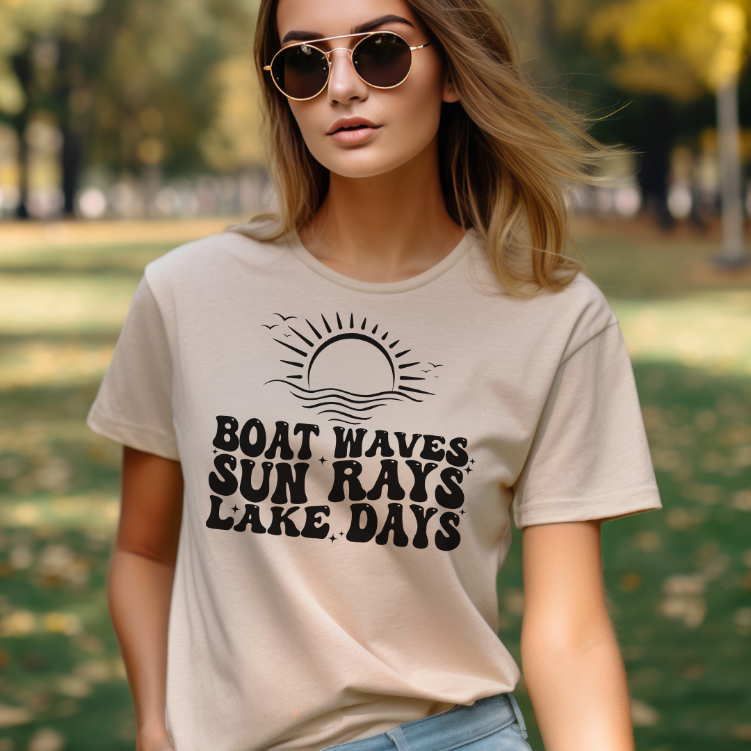 Boat Waves Sun Rays Lake Days Unisex Jersey Short Sleeve Tee