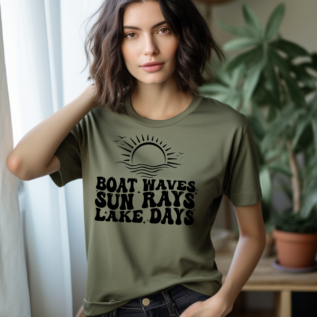 Boat Waves Sun Rays Lake Days Unisex Jersey Short Sleeve Tee