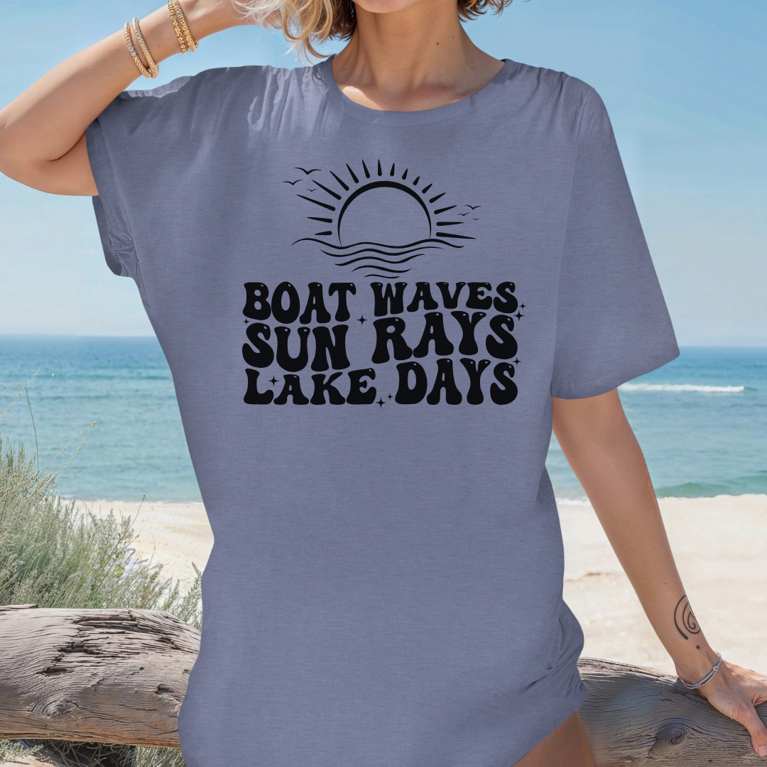 Boat Waves Sun Rays Lake Days Unisex Jersey Short Sleeve Tee