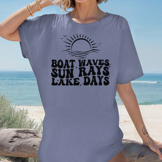 Boat Waves Sun Rays Lake Days Unisex Jersey Short Sleeve Tee