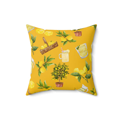 Lemon Patterned Yellow Spun Polyester Square Pillow