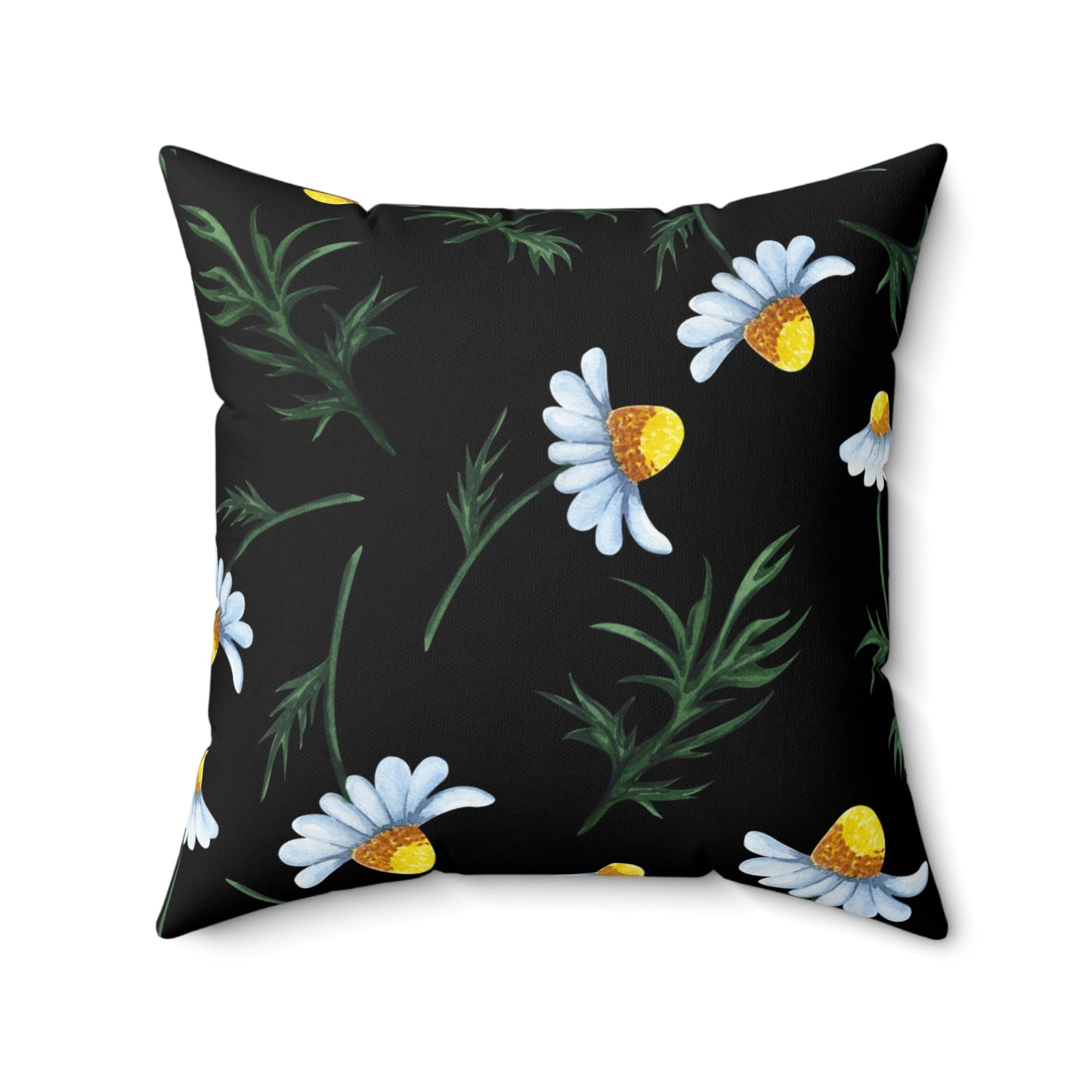 Black Daisy Floral Spun Polyester Square Pillow