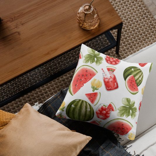 Red Watermelon Patterned Spun Polyester Square Pillow