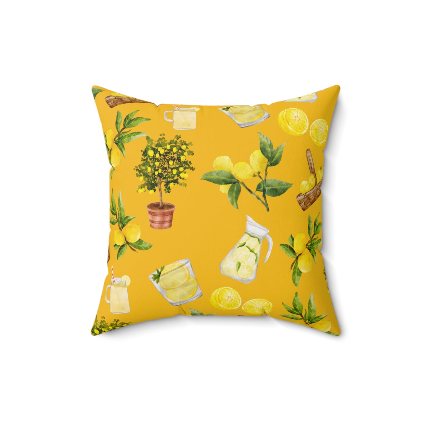 Lemon Patterned Yellow Spun Polyester Square Pillow